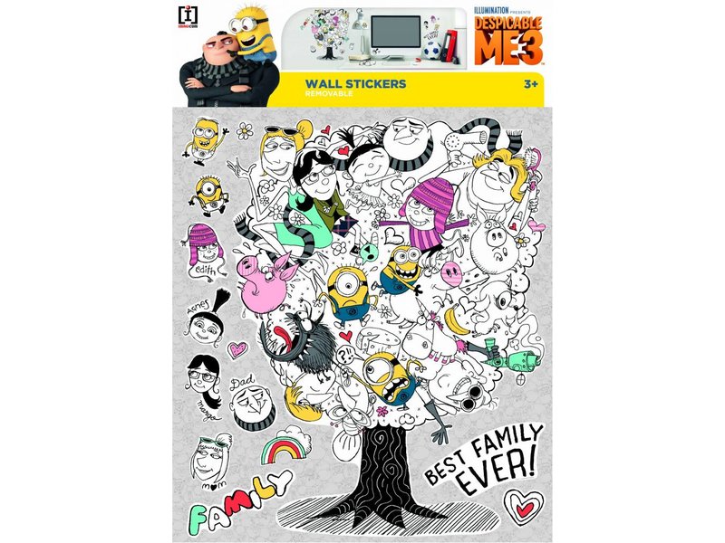 Minions Despicable 3 Family Tree - Wall Sticker - Multi