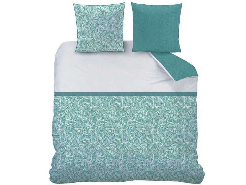 Matt & Rose Tendance Oasis - Housse de couette - Lits Jumeaux - 240 x 220 cm - Turquoise, blanc - Y compris 2 taies d'oreiller