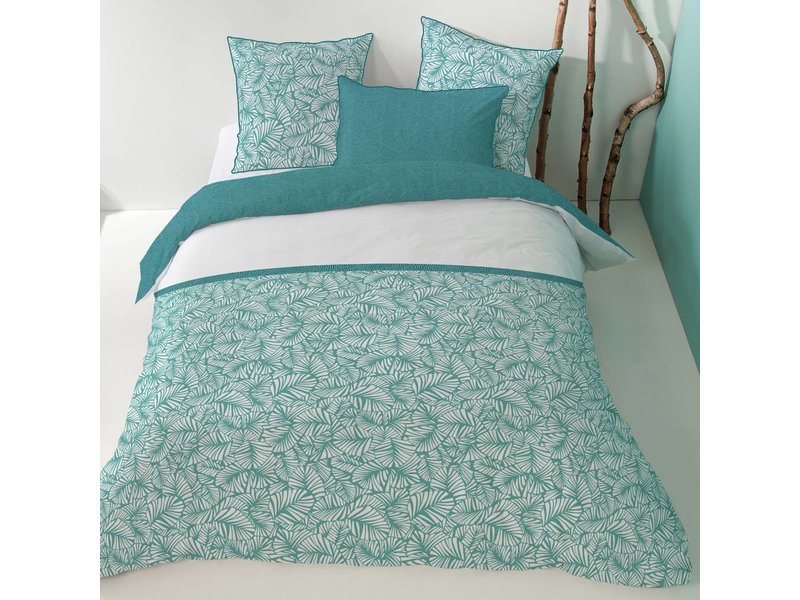 Matt & Rose Tendance Oasis - Dekbedovertrek - Lits Jumeaux - 240 x 220 cm - Turquoise, wit - Inclusief 2 kussenslopen