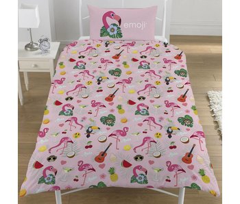 Emoji Bettbezug Flamingo Einzel 135x200 + 50x75cm