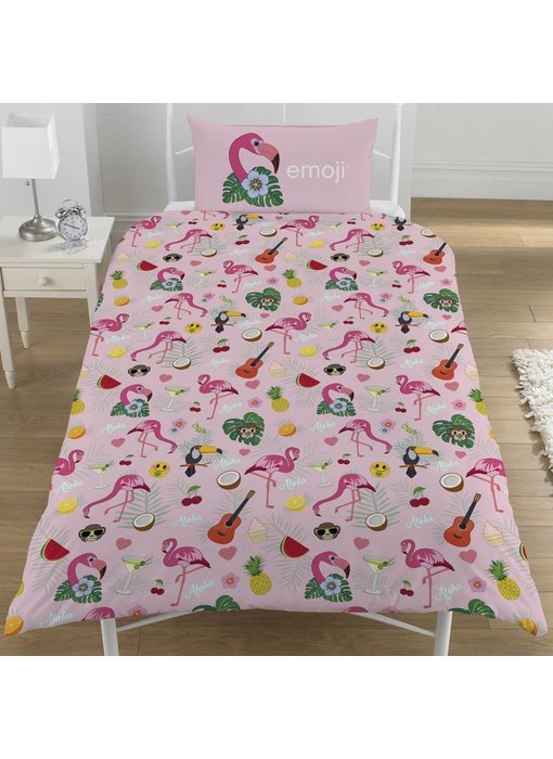 Emoji Bettbezug Flamingo Einzel 135x200 + 50x75cm