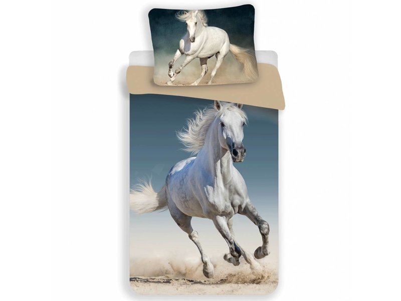 Animal Pictures wit paard- Dekbedovertrek - Eenpersoons - 140 x 200 cm - Multi