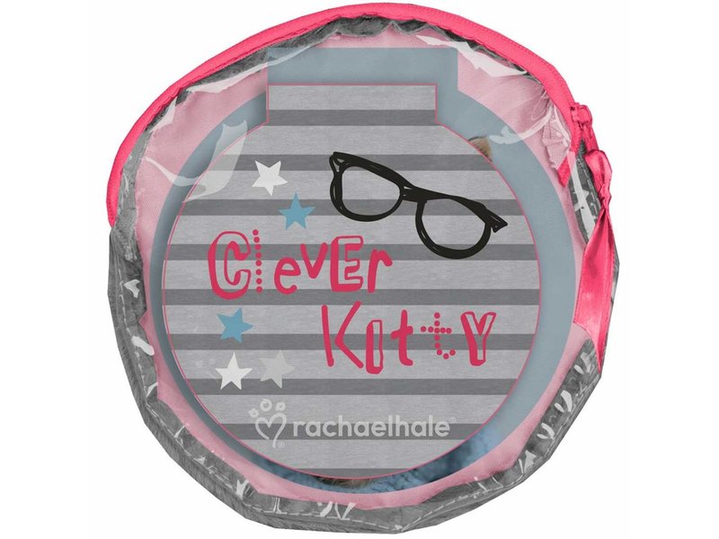 Rachael Hale Clever Kitty - Round plush pouch - including 2 notebooks - 13x13cm - Gray