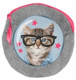 Rachael Hale Clever Kitty - Round plush pouch - including 2 notebooks - 13x13cm - Gray