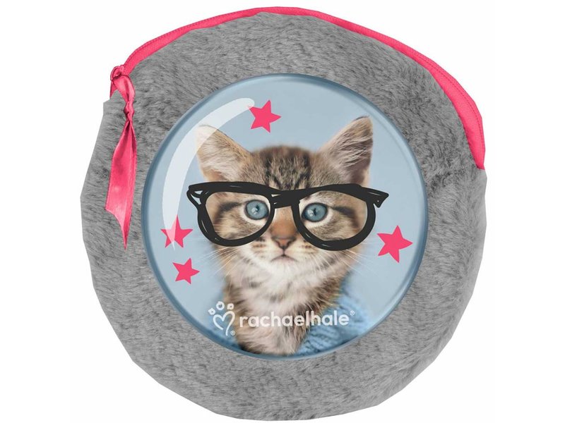 Rachael Hale Clever Kitty - Round plush pouch - including 2 notebooks - 13x13cm - Gray