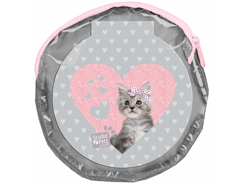 Studio Pets Sweet Kitty - Round Plush pouch - including 2 notebooks - 13 x 13 cm - Gray