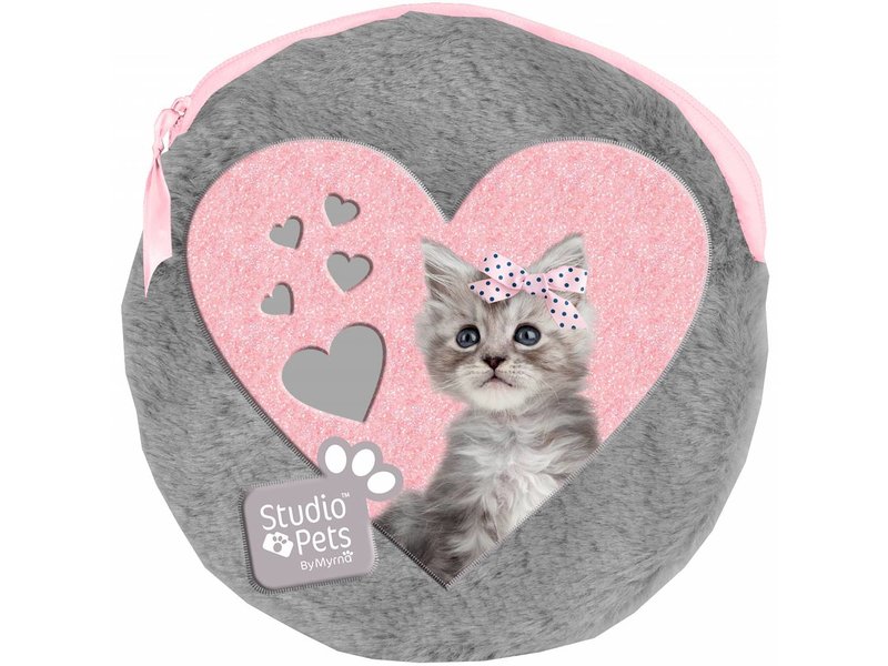 Studio Pets Sweet Kitty - Round Plush pouch - including 2 notebooks - 13 x 13 cm - Gray