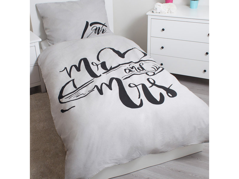 Mr & Mrs - Housse de couette - Simple - 140 x 200 cm - Gris