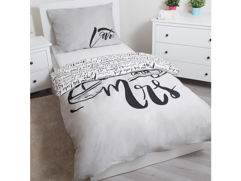 Mr & Mrs - Housse de couette - Simple - 140 x 200 cm - Gris