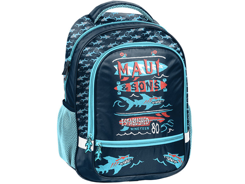 Maui & Sons Rugzak Haai -  43 x 30 x 20 cm - Blauw