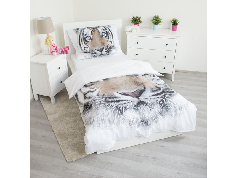 Animal Pictures White Tiger - Housse de couette - Seul - 140 x 200 cm - Blanc