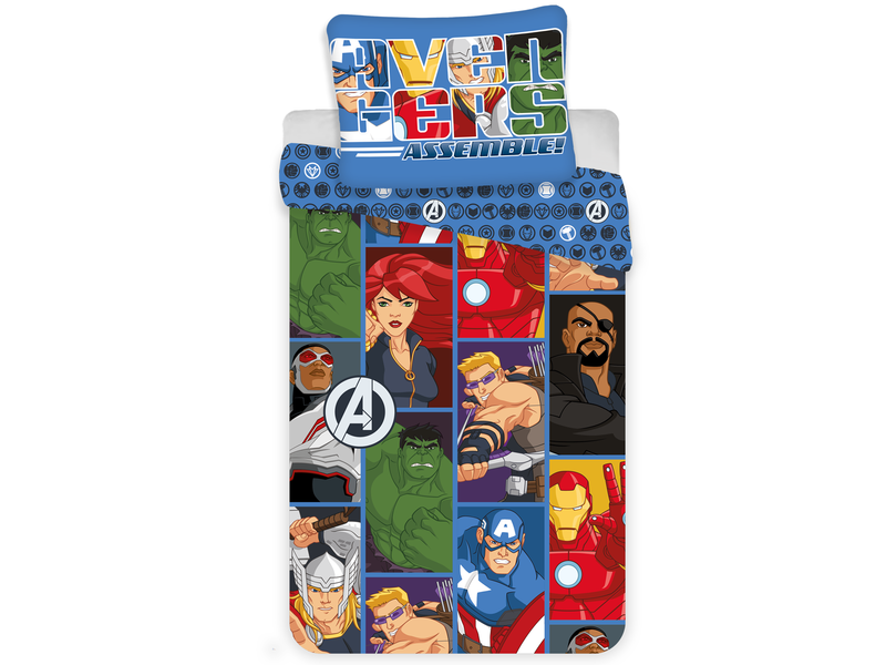 Marvel Avengers Cartoon Dekbedovertrek - Eenpersoons - 140  x 200 cm - Multi