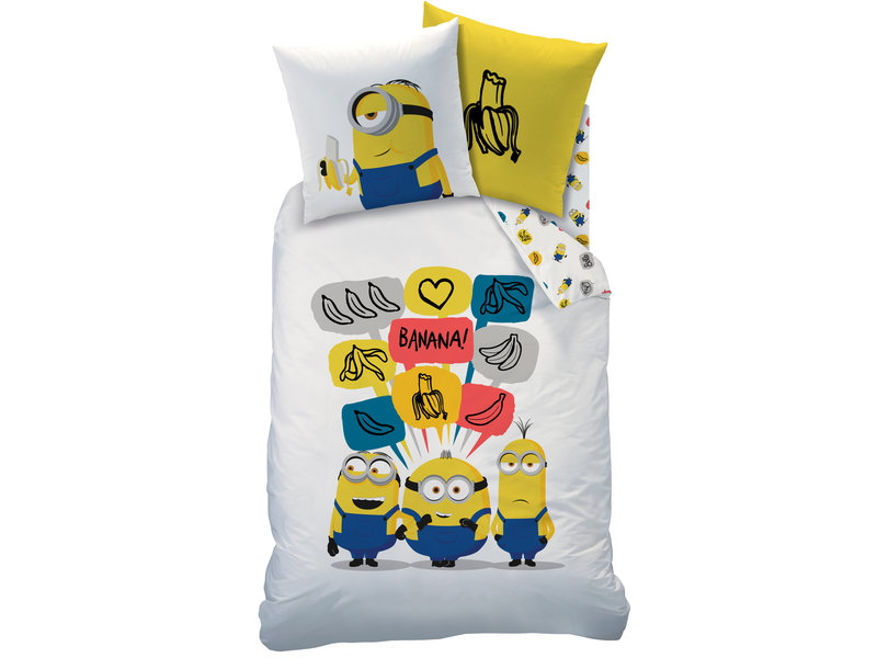 Minions Banana - Dekbedovertrek - Eenpersoons - 140 x 200 cm - Wit