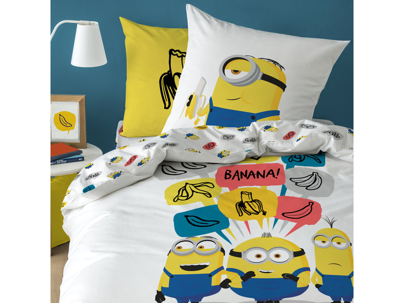 Minions Banana - Dekbedovertrek - Eenpersoons - 140 x 200 cm - Wit