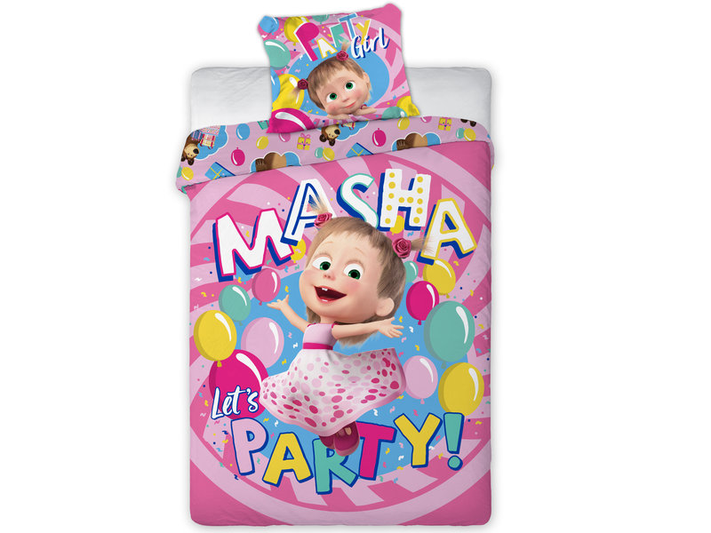 Masha en de Beer Let's Party - Bettbezug - Single - 140 x 200 cm - 100% Baumwolle