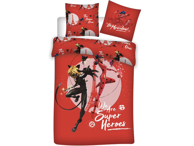 Miraculous Housse de couette Superheroes - Simple - 140 x 200 cm - Rouge