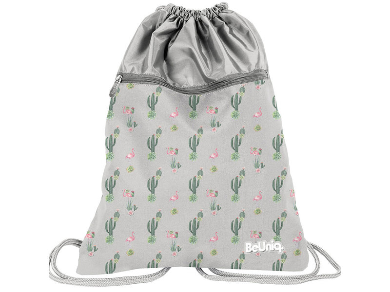 BeUniq Cactus and flamingo gymbag - 47 x 37 cm - Gray