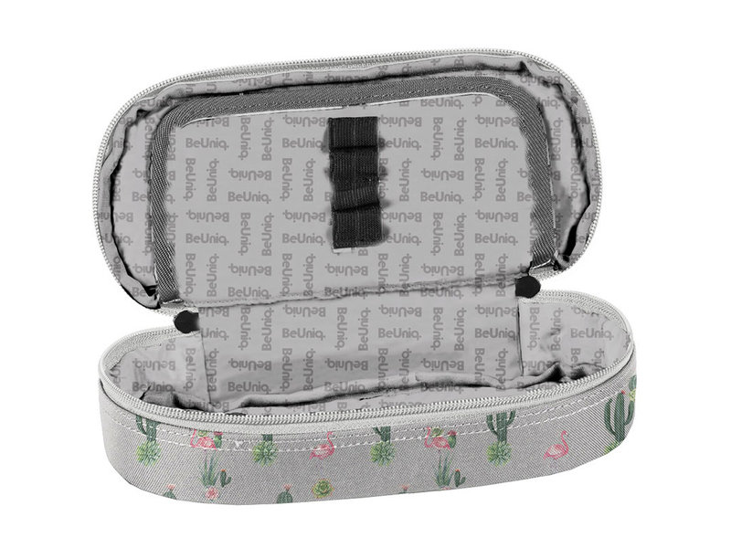 BeUniq Cactus and flamingo pouch - 23 x 10 x 5 cm - Gray