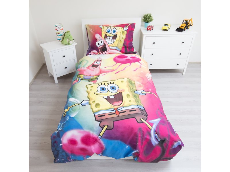 SpongeBob Squarepants Dekbedovertrek Fun - Eenpersoons - 140  x 200 / 70 x 90 cm - Katoen