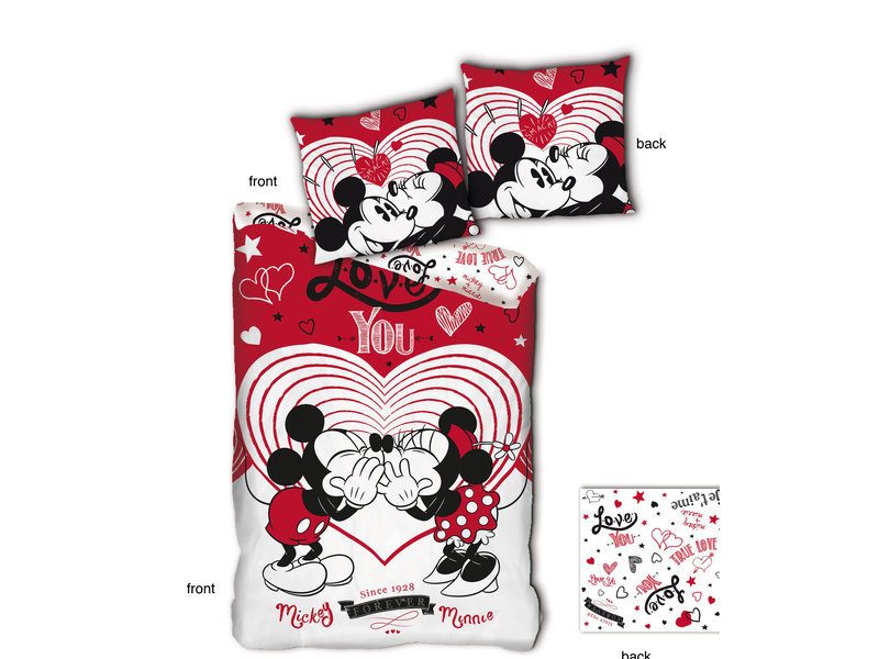 Disney Minnie Mouse Dekbedovertrek Love You - Eenpersoons - 140  x 200 cm - Rood