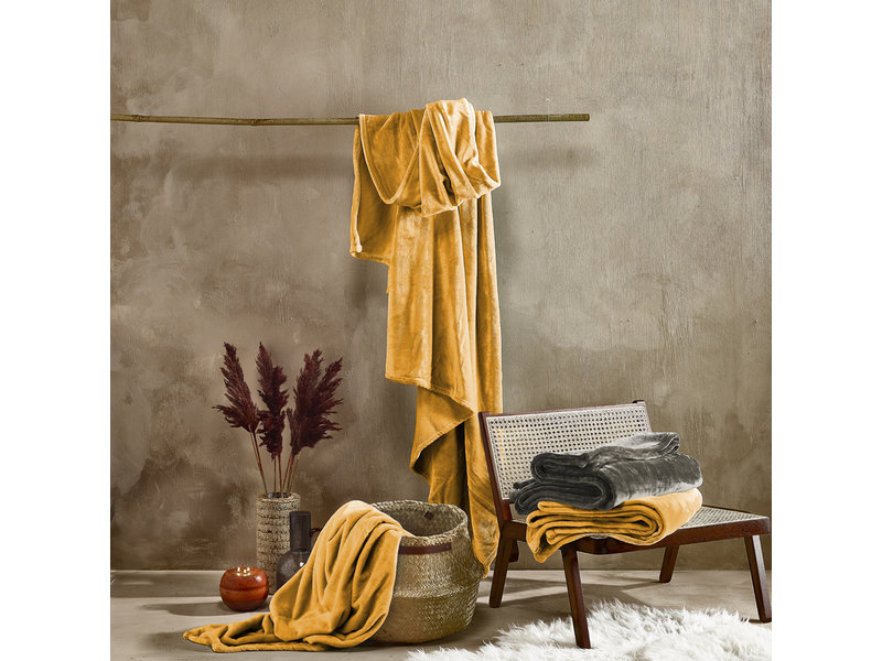 De Witte Lietaer Fleece Plaid Goldgelb - 150 x 200 cm - Gelb
