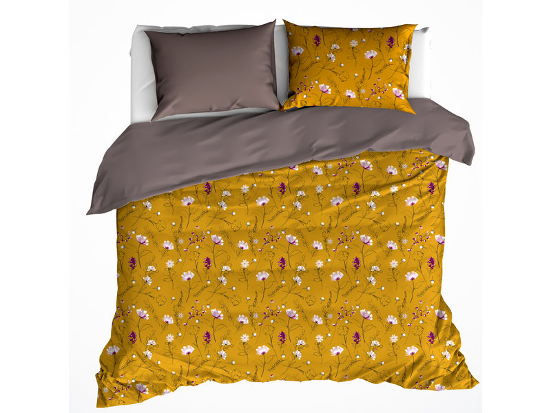 De Witte Lietaer Housse de couette Cotton Satin Fleur - Taille de l'hôtel - 260 x 240 cm - Jaune