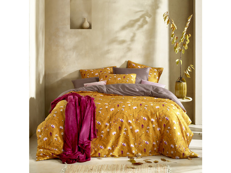 De Witte Lietaer Housse de couette Cotton Satin Fleur - Taille de l'hôtel - 260 x 240 cm - Jaune