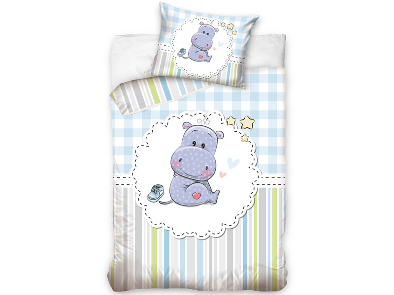 Nijlpaard Baby Duvet Cover Blue - 100 x 135 cm - Cotton