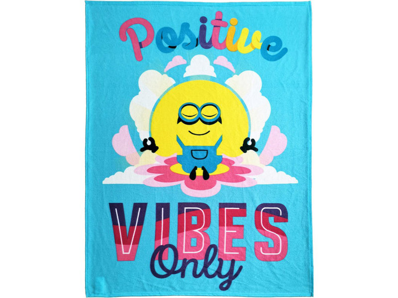 Minions Fleece deken Positive Vibes - 130 x 170 cm - Blauw