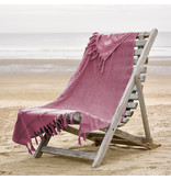 De Witte Lietaer Drap de plage Hammam à pompons Fjara 100 x 180 cm - vin rosé