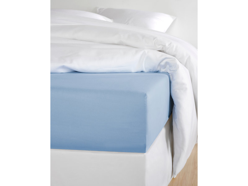 De Witte Lietaer Fitted sheet Cotton Satin Olivia - 160 x 200 cm - Blue