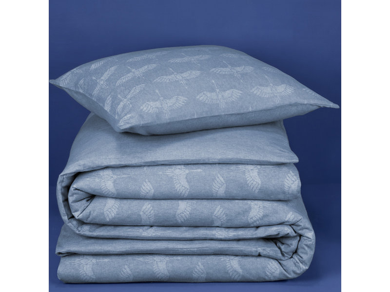 De Witte Lietaer Dekbedovertrek Crane Blue - Eenpersoons -  140 x 200/220 cm - Flanel