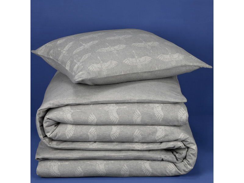 De Witte Lietaer Housse de couette en flanelle de coton Crane - Simple - 140 x 200/220 cm - Gris