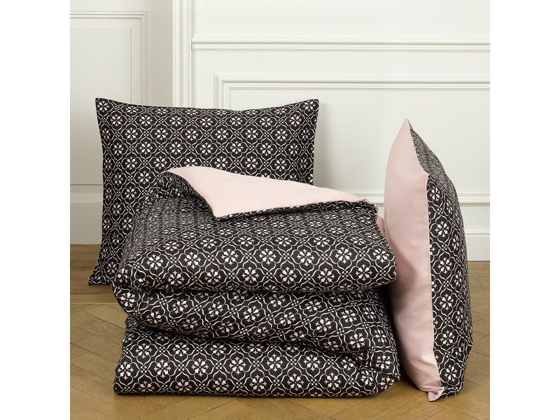 De Witte Lietaer Housse de couette Coton Satin Primrose - Lits Jumeaux - 240 x 220 cm - Noir