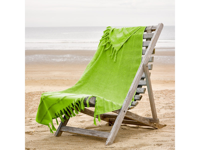 De Witte Lietaer Drap de plage hammam avec pompons Fjara - 100 X 180 cm - vert citron