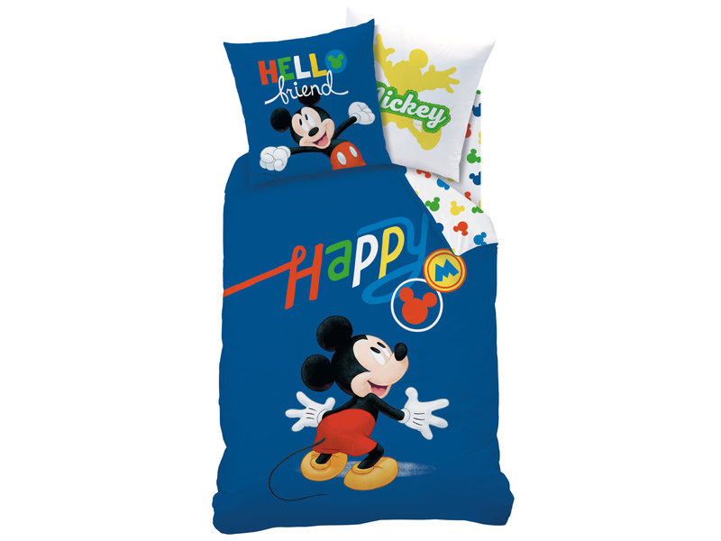 Disney Mickey Mouse Dekbedovertrek Happy - Eenpersoons - 140  x 200 cm - Katoen