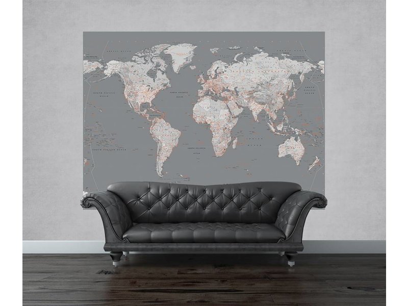 Fotobehang - Silver map small - 232 cm x 158 cm - Gray