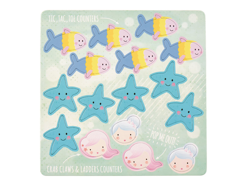 Floss & Rock Spelletjesdoos Zeemeermin 4-in-1 - 19,5 x 19,5 cm