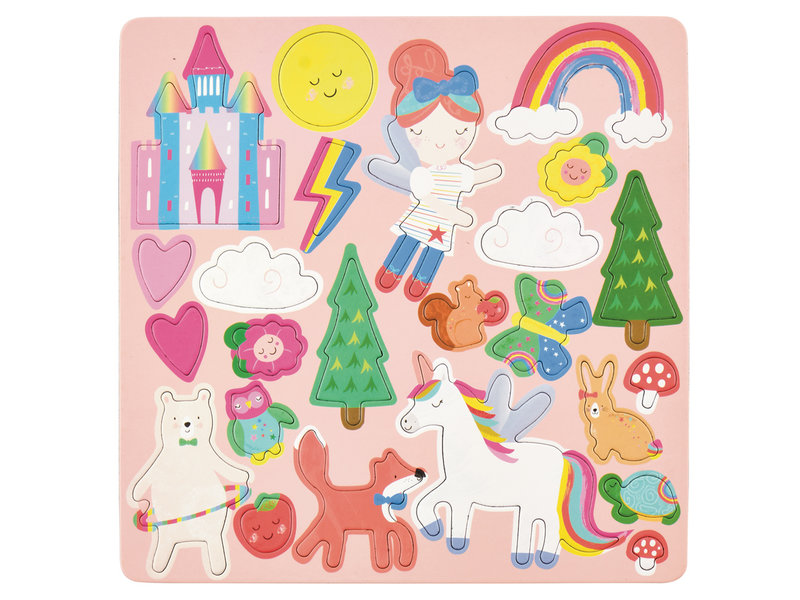 Floss & Rock Spelletjesdoos Regenboog Fee 4-in-1 - 19,5 x 19,5 cm