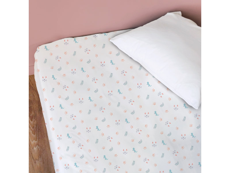 Matt & Rose Drap housse Miaou - Simple - 90 x 200 cm - Coton