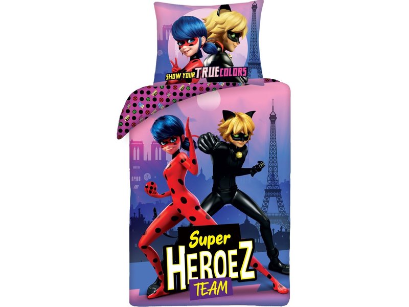 Miraculous Dekbedovertrek Super Heroez Team - Eenpersoons - 140 x 200 cm - Katoen