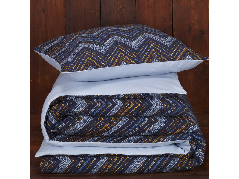 De Witte Lietaer Dekbedovertrek Sioux Blue Grey - Eenpersoons -  140 x 200/220 cm - Katoen Flanel