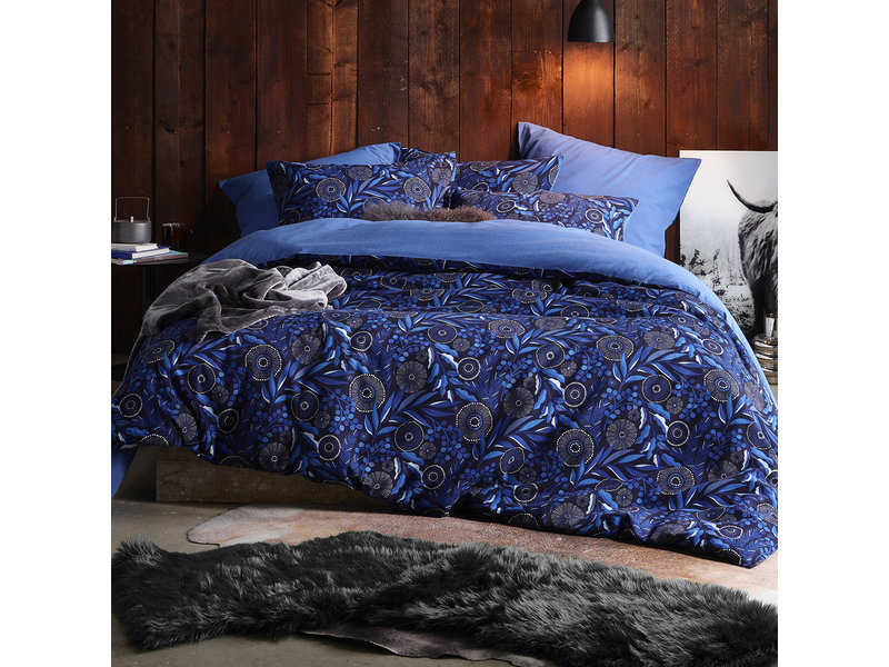 De Witte Lietaer Duvet cover Moonflower Cobalt Blue - Single - 140 x 200/220 cm - Cotton Flannel