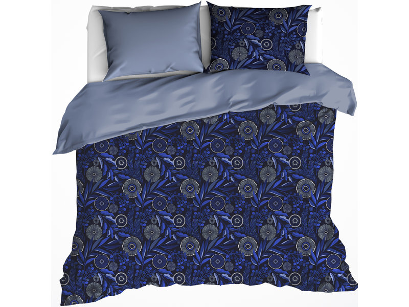 De Witte Lietaer Dekbedovertrek Moonflower Cobalt Blue - Lits Jumeaux - 240 x 220 cm - Katoen Flanel