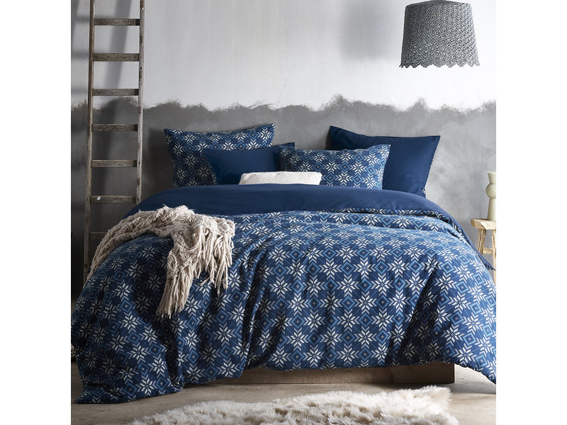De Witte Lietaer Housse de couette Anzor Bleu Azur - Format hôtel - 260 x 240 cm - Flanelle de coton