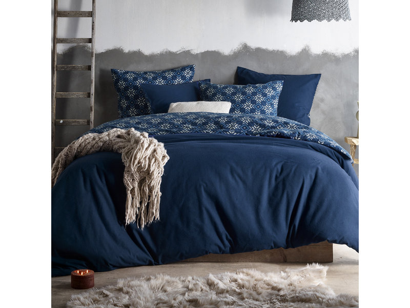De Witte Lietaer Housse de couette Anzor Bleu Azur - Format hôtel - 260 x 240 cm - Flanelle de coton