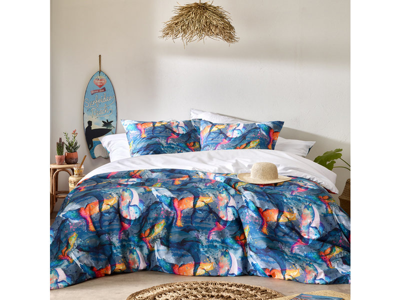 De Witte Lietaer Duvet cover Whales Deep Blue - Single - 140 x 200/220 - Cotton Percale