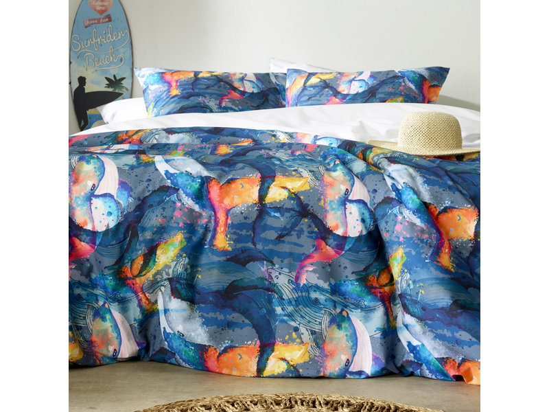 De Witte Lietaer Duvet cover Whales Deep Blue - Double - 200 x 200/220 - Cotton Perkal