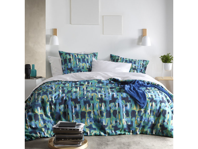 De Witte Lietaer Dekbedovertrek Checkered Sea Green - Tweepersoons - 200 x 200/220 - Katoen Perkal