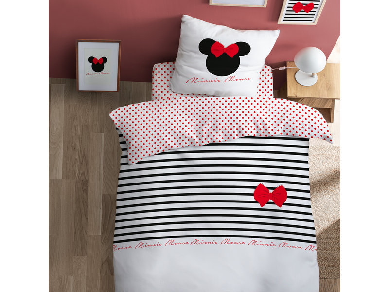 Disney Minnie Mouse Housse de couette Rayures - Simple - 140 x 200 cm - Coton